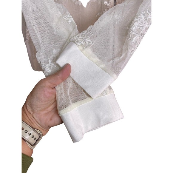 Torrid Size 0‎ Large Ivory Lace Mesh Embroidered Bomber Jacket Long Sleeve Zip - Picture 7 of 12